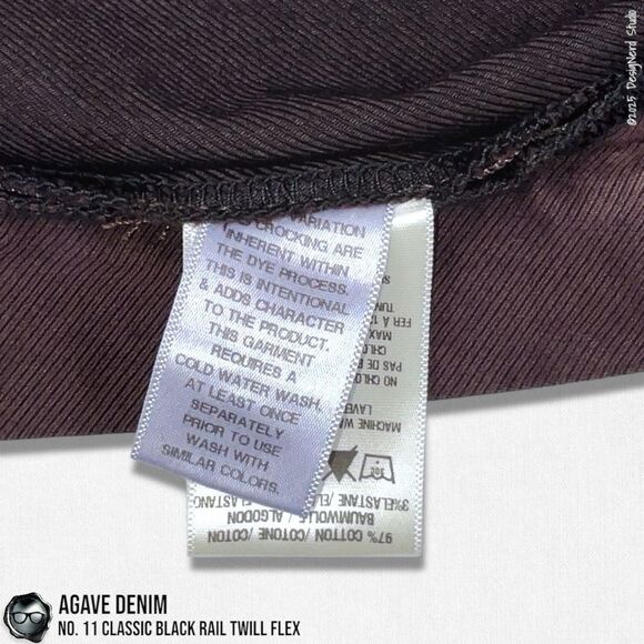 AGAVE DENIM NO. 11 CLASSIC BLACK RAIL TWILL FLEX JEANS IN RAISIN MEN’S SIZE 36 - Picture 12 of 16